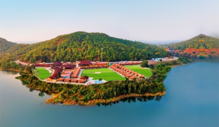 Statue of Unity Tent city 1 areal view